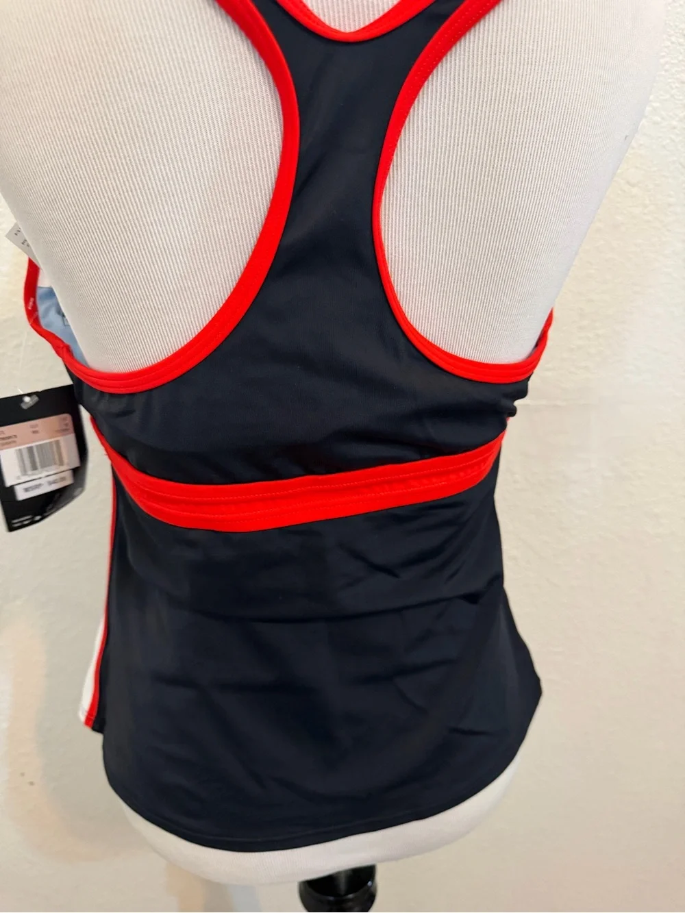 Nike Black Red White Tankini Swim Top with Yellow Swoosh New